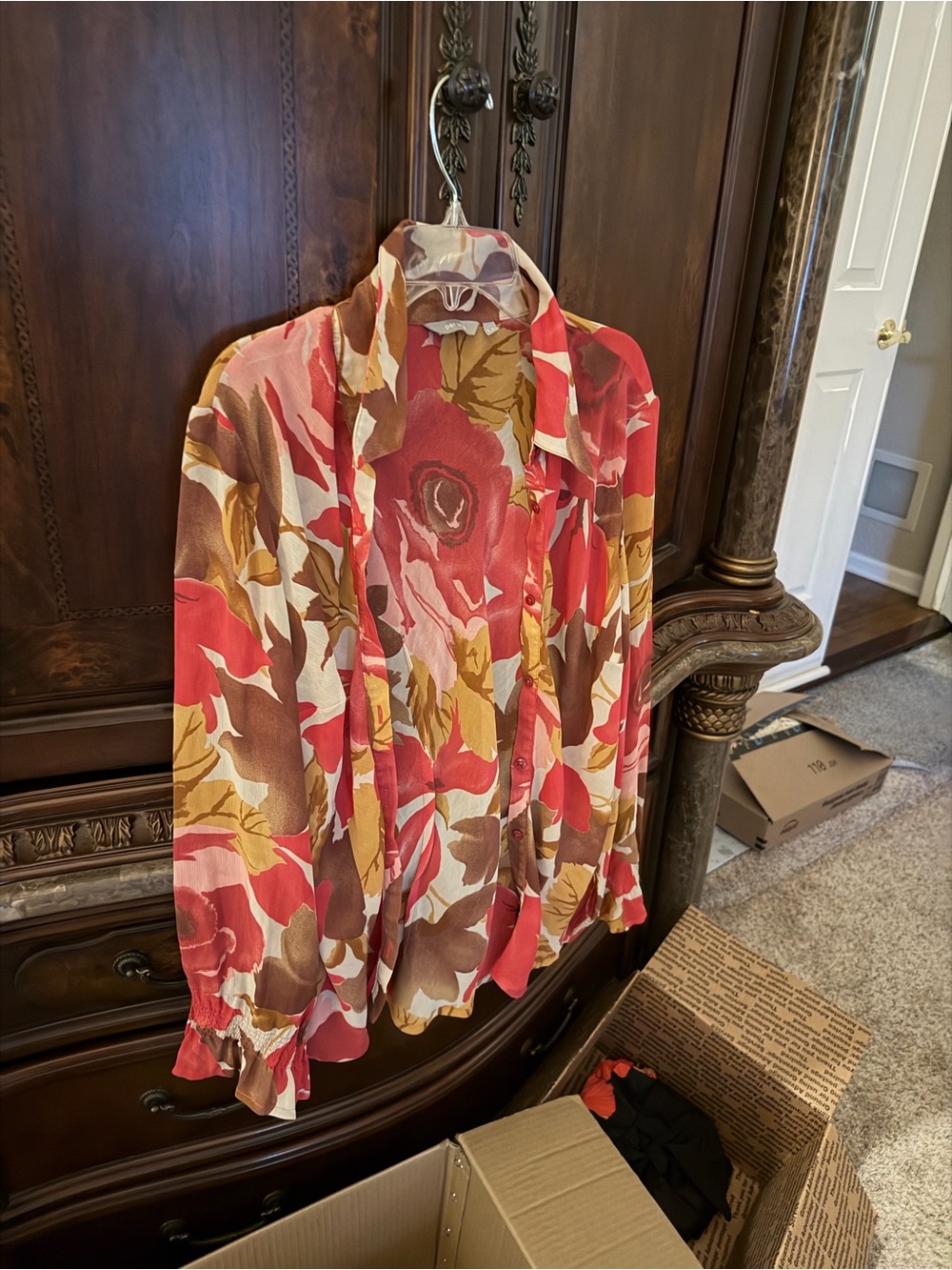 per una Red & Brown Floral Button-Down Shirt